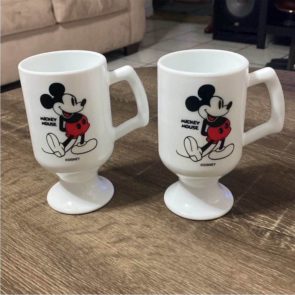 Disney Mickey Mouse White Glass Pedestal Mugs Lot of 2 NWT